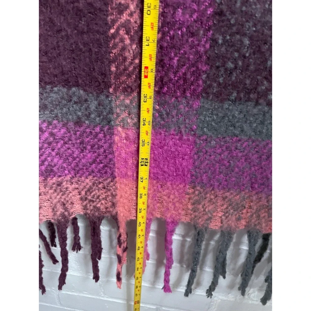 Juicy Couture Plaid Fringe Blanket Scarf Cozy‎ Soft Purple Pink Gray One Size